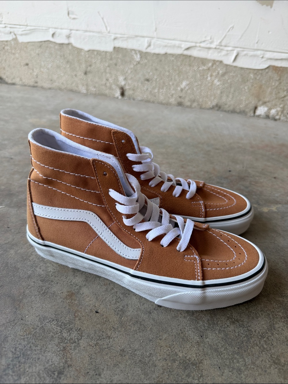 Vans High-Top Sneakers in Tan and White